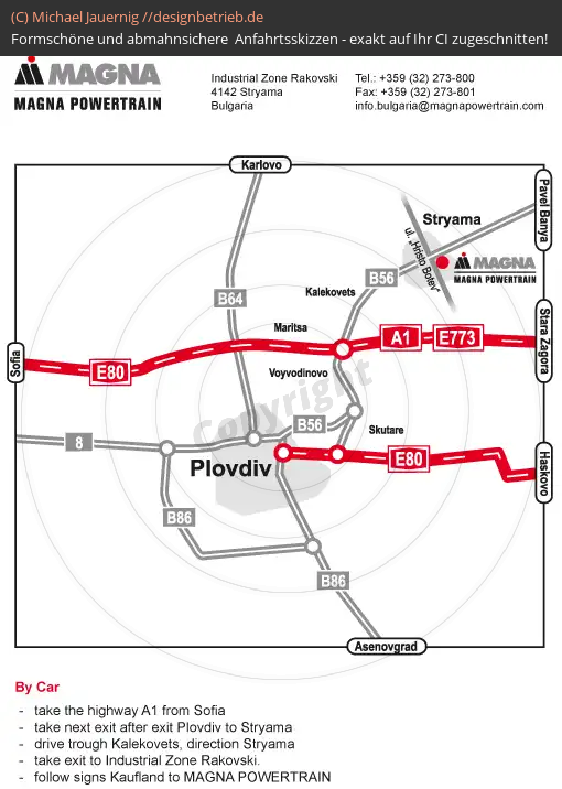 Lageplan Stryama / Bulgarien (Übersichtskarte und Detailkarte) MAGNA Powertrain (217)
