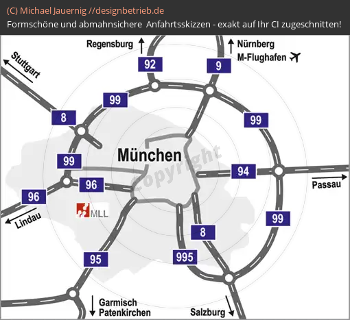 Anfahrtsskizzen erstellen / Anfahrtsskizze München Übersichtskarte   MLL Münchner Leukämielabor GmbH (266)