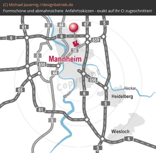 Anfahrtsskizzen erstellen / Anfahrtsskizze Mannheim (Übersichtskarte)   ADVICO Partner Rhein-Neckar (347)