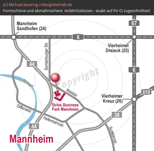 Anfahrtsskizzen erstellen / Anfahrtsskizze Mannheim Business Sirius Park (Detailskizze)   ADVICO Partner Rhein-Neckar (349)