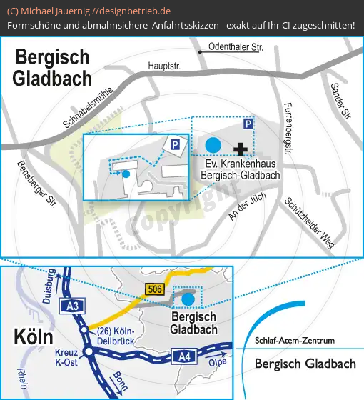 Anfahrtsskizzen erstellen / Anfahrtsskizze Bergisch-Gladbach   Schlaf-Atem-Zentrum Löwenstein Medical GmbH & Co. KG (445)