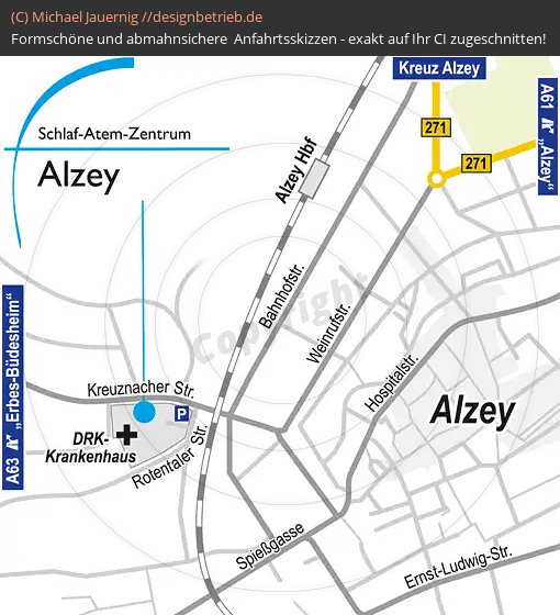 Anfahrtsskizzen erstellen / Anfahrtsskizze Alzey (Kreuznacher Straße)   Schlaf-Atem-Zentrum Löwenstein Medical GmbH & Co. KG (506)