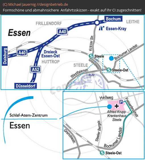 Anfahrtsskizzen erstellen / Anfahrtsskizze Essen   Schlaf-Atem-Zentrum | Löwenstein Medical GmbH & Co. KG (555)