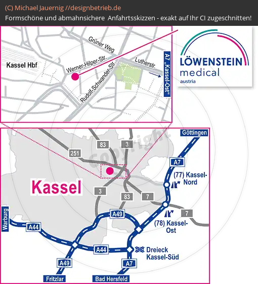 Anfahrtsskizzen erstellen / Anfahrtsskizze Kassel   Niederlassung | Löwenstein Medical GmbH & Co. KG (582)