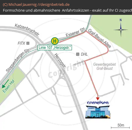Lageplan Essen Fußweg ÖPNV bis Ziel | Cornelsen Umwelttechnologie GmbH (662)