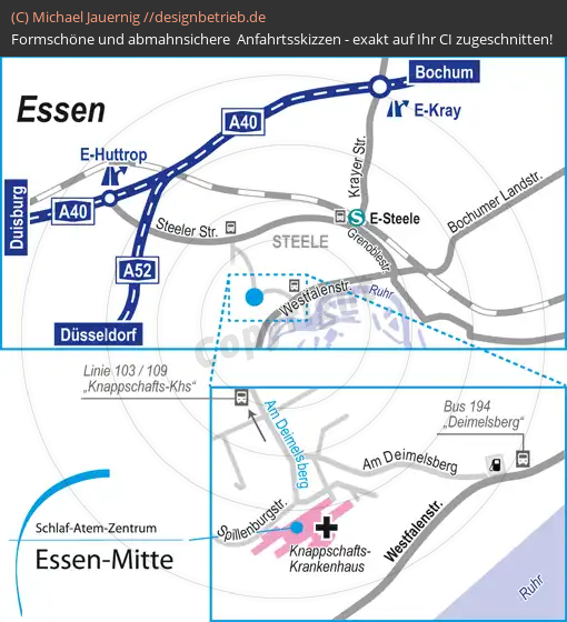 Anfahrtsskizzen erstellen / Anfahrtsskizze Essen   Schlaf-Atem-Zentrum | Löwenstein Medical GmbH & Co. KG (672)