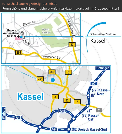Anfahrtsskizzen erstellen / Anfahrtsskizze Kassel   Schlaf-Atem-Zentrum | Löwenstein Medical GmbH & Co. KG (677)
