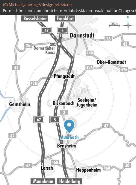 Anfahrtsskizzen erstellen / Anfahrtsskizze Bensheim-Auerbach Übersichtskarte  Dreher & Blasberg Immobiliengesellschaft mbH (732)