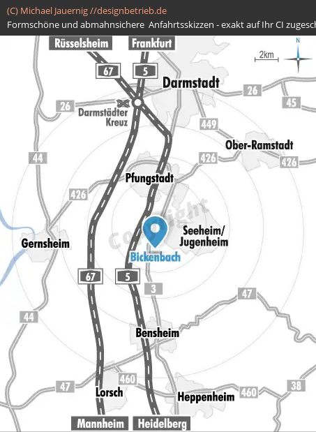 Anfahrtsskizzen erstellen / Anfahrtsskizze Bickenbach Übersichtskarte  Dreher & Blasberg Immobiliengesellschaft mbH (736)