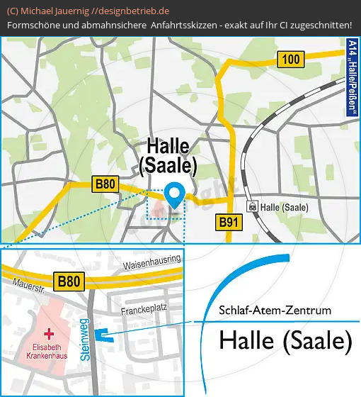 Anfahrtsskizzen erstellen / Anfahrtsskizze Halle (Saale)   Schlaf-Atem-Zentrum | Löwenstein Medical GmbH & Co. KG (738)