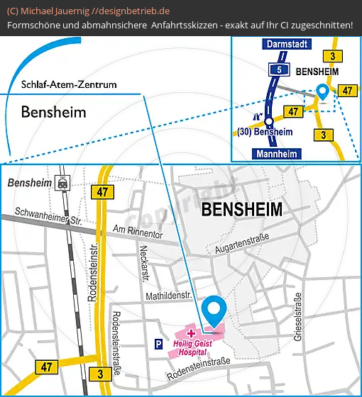 Anfahrtsskizzen erstellen / Anfahrtsskizze Bensheim   Schlaf-Atem-Zentrum | Löwenstein Medical GmbH & Co. KG (766)