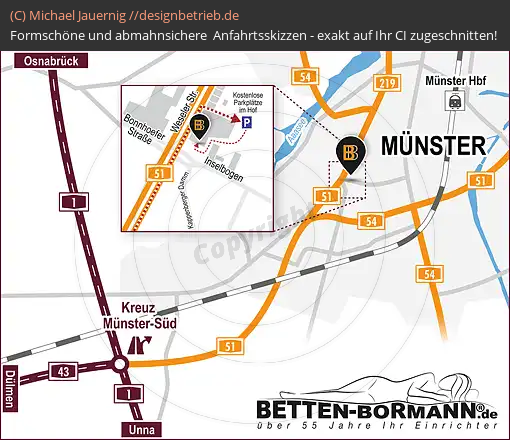 Anfahrtsskizzen erstellen / Anfahrtsskizze Münster   Weseler Straße |  Betten Bormann GmbH (782)