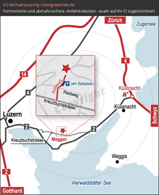 Lageplan Meggen Anfahrtskarte + Zom-Ausschnitt | Pelzatelier Marquardt Meggen / Schweiz (794)